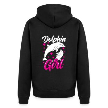 Delfin Mädchen Liebhaber Delphine Delfine Delphin - Unisex Premium Bio Zip Hoodie - Schwarz - Hinten - Nico (187cm)