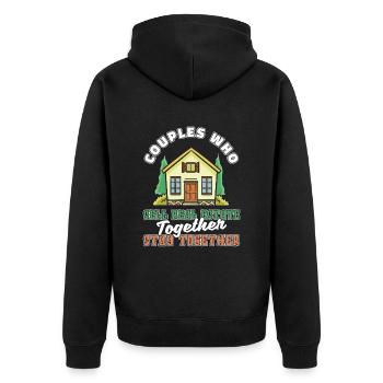 Immobilienmakler Paar - Unisex Premium Bio Zip Hoodie - Schwarz - Hinten - Nico (187cm)