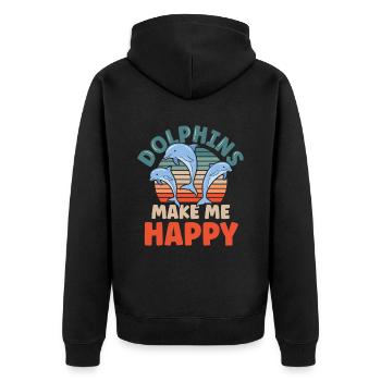 Delfine Machen Mich Glücklich Delphin Delfin - Unisex Premium Bio Zip Hoodie - Schwarz - Hinten - Nico (187cm)