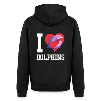 Ich Liebe Delfine Delfin Delphin Delphine - Unisex Premium Bio Zip Hoodie - Schwarz - Hinten - Nico (187cm)