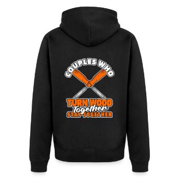 Woodturning Turner Pair - Unisex Premium Organic Zip Hoodie - black - Back - Nico (187cm)