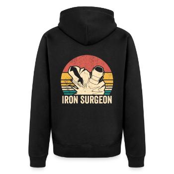 Iron Surgeon Schweißer Schweißen Vintage - Unisex Premium Bio Zip Hoodie - Schwarz - Hinten - Nico (187cm)