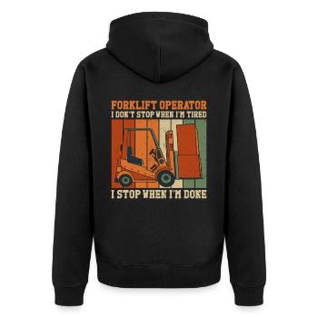 Certified Forklift Truck Operator - Unisex Premium Bio Zip Hoodie - Schwarz - Hinten - Nico (187cm)