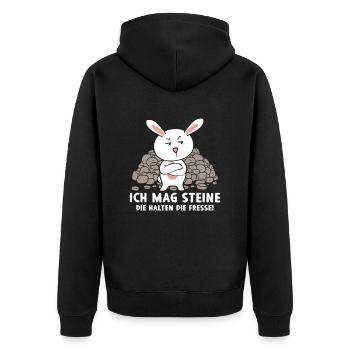 Ich mag Steine - Unisex Premium Bio Zip Hoodie - Schwarz - Hinten - Nico (187cm)