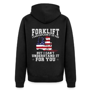 Certified Forklift Truck Operator - Unisex Premium Bio Zip Hoodie - Schwarz - Hinten - Nico (187cm)