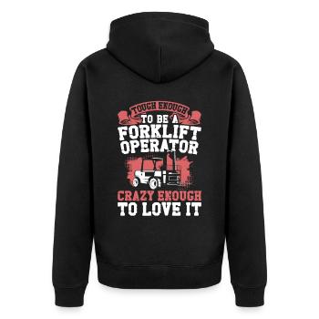 Certified Forklift Truck Operator - Unisex Premium Bio Zip Hoodie - Schwarz - Hinten - Nico (187cm)