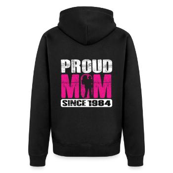 Proud Mom Since 1984 - Unisex Premium Bio Zip Hoodie - Schwarz - Hinten - Nico (187cm)