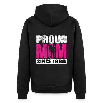 Proud Mom Since 1989 - Unisex Premium Bio Zip Hoodie - Schwarz - Hinten - Nico (187cm)