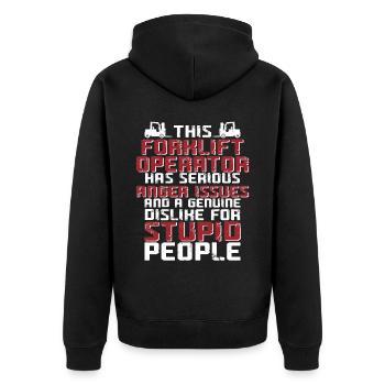 Certified Forklift Truck Operator - Unisex Premium Bio Zip Hoodie - Schwarz - Hinten - Nico (187cm)