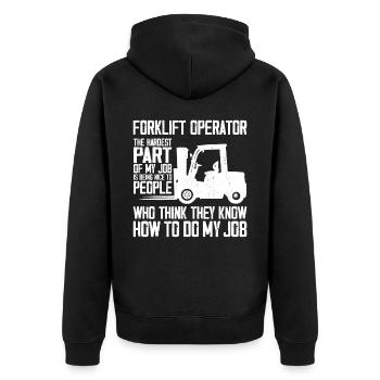 Certified Forklift Truck Operator - Unisex Premium Bio Zip Hoodie - Schwarz - Hinten - Nico (187cm)