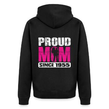 Proud Mom Since 1955 - Unisex Premium Bio Zip Hoodie - Schwarz - Hinten - Nico (187cm)