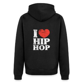 Hip Hop - Unisex Premium Bio Zip Hoodie - Schwarz - Hinten - Nico (187cm)