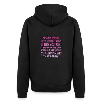 Große Schwester - Unisex Premium Bio Zip Hoodie - Schwarz - Hinten - Nico (187cm)