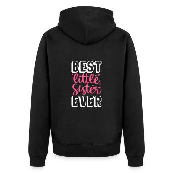 Schwester - Unisex Premium Bio Zip Hoodie - Schwarz - Hinten - Nico (187cm)