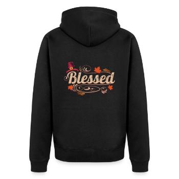 Blessed With A Pilgrims Hat For Thanksgiving - Unisex Premium Organic Zip Hoodie - black - Back - Nico (187cm)