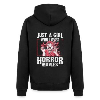 Just a Girl who loves Horror Movies - Unisex Premium Bio Zip Hoodie - Schwarz - Hinten - Nico (187cm)