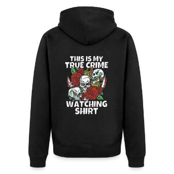 True Crime Junkie - Unisex Premium Organic Zip Hoodie - black - Back - Nico (187cm)
