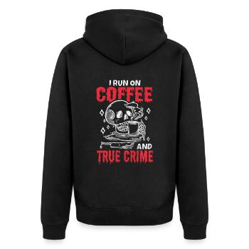Je cours sur le café et le vrai crime - Veste à capuche bio Premium Unisexe - noir - Dos - Nico (187cm)