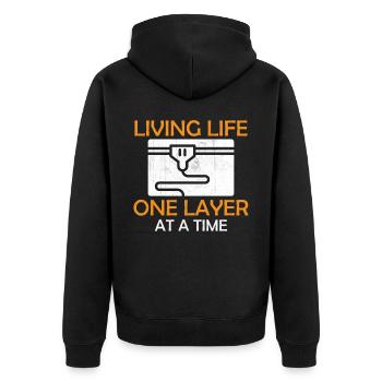 3D Printing - Living Life One Layer At A Time - Unisex Premium Organic Zip Hoodie - black - Back - Nico (187cm)
