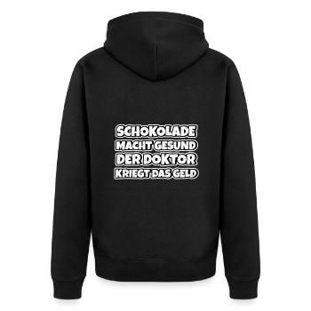 Schokolade macht gesund Lustiger Spruch Schokolade - Unisex Premium Bio Zip Hoodie - Schwarz - Hinten - Nico (187cm)