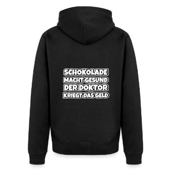 Schokolade macht gesund Lustiger Spruch Schokolade - Unisex Premium Bio Zip Hoodie - Schwarz - Hinten - Nico (187cm)