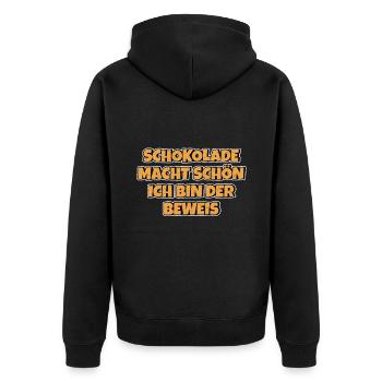 Schokolade macht schön Lustiger Spruch Schokolade - Unisex Premium Bio Zip Hoodie - Schwarz - Hinten - Nico (187cm)