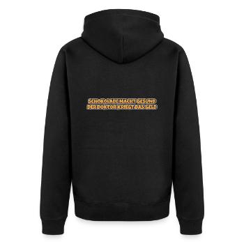 Schokolade macht gesund Lustiger Spruch Schokolade - Unisex Premium Bio Zip Hoodie - Schwarz - Hinten - Nico (187cm)