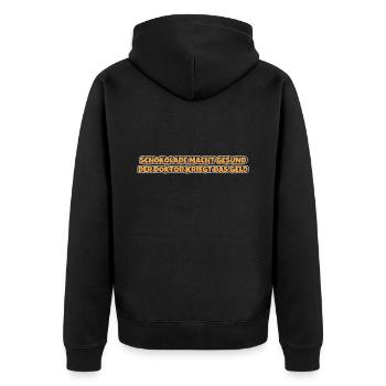 Schokolade macht gesund Lustiger Spruch Schokolade - Unisex Premium Bio Zip Hoodie - Schwarz - Hinten - Nico (187cm)