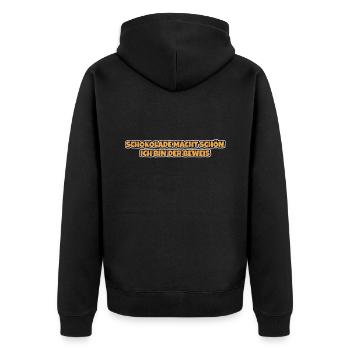 Schokolade macht schön Lustiger Spruch Schokolade - Unisex Premium Bio Zip Hoodie - Schwarz - Hinten - Nico (187cm)