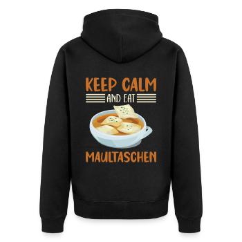 KEEP CALM AND EAT MAULTASCHEN - Unisex Premium Bio Zip Hoodie - Schwarz - Hinten - Nico (187cm)