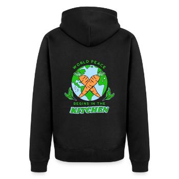 Vegan Veganer World Peace Starts In The Kitchen - Unisex Premium Bio Zip Hoodie - Schwarz - Hinten - Nico (187cm)