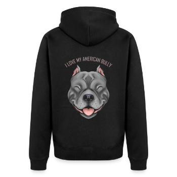 Dog Lover - I Love My American Bully - Unisex Premium Bio Zip Hoodie - Schwarz - Hinten - Nico (187cm)