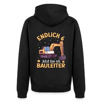 6. Geburtstag Junge Bagger Design Endlich 6 - Unisex Premium Bio Zip Hoodie - Schwarz - Hinten - Nico (187cm)