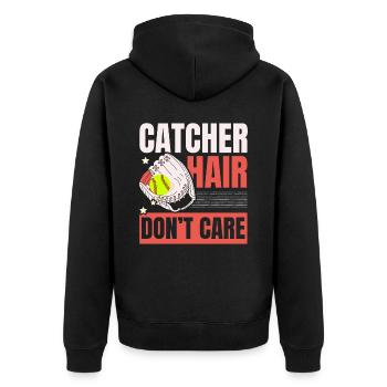 Catcher Hair Don’t Care Softball Player Sports - Veste à capuche bio Premium Unisexe - noir - Dos - Nico (187cm)