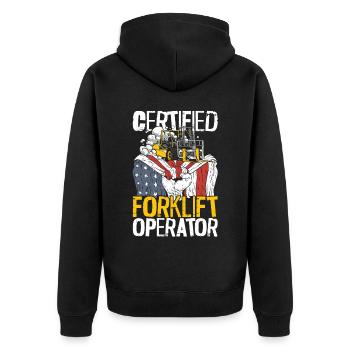 Certified Forklift Truck Operator - Unisex Premium Bio Zip Hoodie - Schwarz - Hinten - Nico (187cm)
