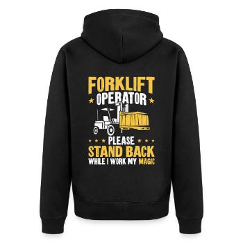 Certified Forklift Truck Operator - Unisex Premium Bio Zip Hoodie - Schwarz - Hinten - Nico (187cm)