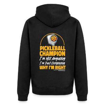 Pickleball Pickleball Champion I'm - Unisex Premium Bio Zip Hoodie - Schwarz - Hinten - Nico (187cm)