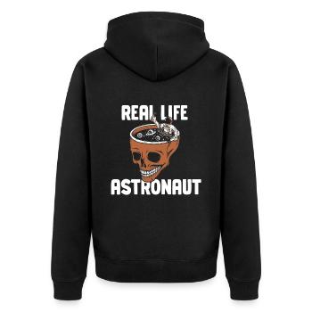 Real Life Astronaut Astronomie Weltraum Rakete - Unisex Premium Bio Zip Hoodie - Schwarz - Hinten - Nico (187cm)