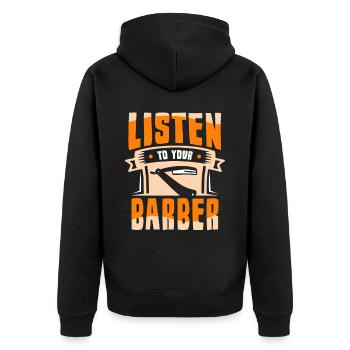 Écoutez votre salon de coiffure Barber Barber - Veste à capuche bio Premium Unisexe - noir - Dos - Nico (187cm)