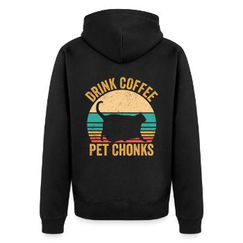 Chonk Meme Katze trinken Kaffee Haustier Chonks - Unisex Premium Bio Zip Hoodie - Schwarz - Hinten - Nico (187cm)