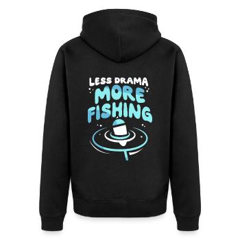 Moins de drame Plus de pêche Pêche Pêcheurs Pêcheur Pêcheur - Veste à capuche bio Premium Unisexe - noir - Dos - Nico (187cm)