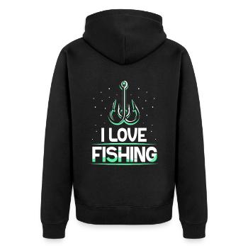 I Love Fishing Anglers Fishermen Fishing Fishing - Unisex Premium Organic Zip Hoodie - black - Back - Nico (187cm)