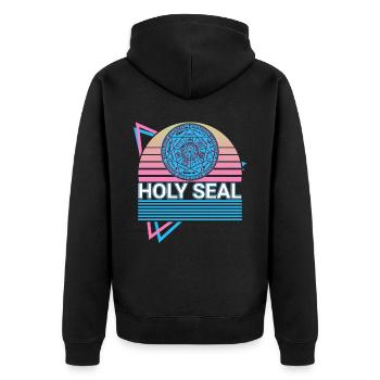 Saint Sceau Archange Retro - Veste à capuche bio Premium Unisexe - noir - Dos - Nico (187cm)