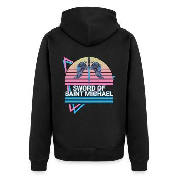 The Sword of Saint Michael - Unisex Premium Organic Zip Hoodie - black - Back - Nico (187cm)