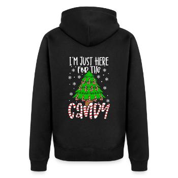 I'm Just Here For The Candy - Unisex Premium Bio Zip Hoodie - Schwarz - Hinten - Nico (187cm)