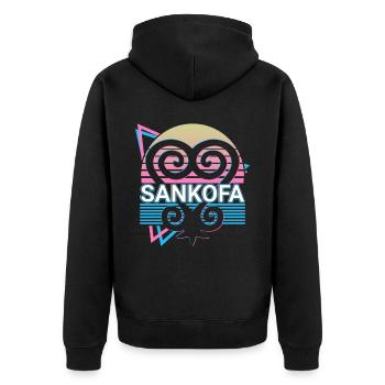 Sankofa Apprendre de l’Afrique de l’Ouest passée Annonce - Veste à capuche bio Premium Unisexe - noir - Dos - Nico (187cm)