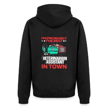 Tierarzthelfer Tierarzthelferin Lustig - Unisex Premium Bio Zip Hoodie - Schwarz - Hinten - Nico (187cm)