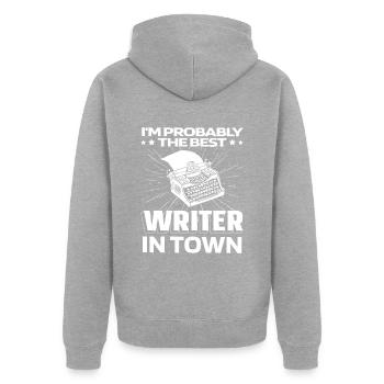 Writer Author Typewriter - Unisex Premium Organic Zip Hoodie - heather grey - Back - Nico (187cm)