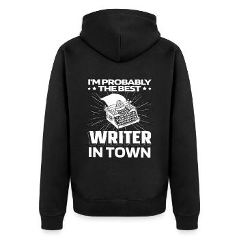 Schriftsteller Autor Schreibmaschine - Unisex Premium Bio Zip Hoodie - Schwarz - Hinten - Nico (187cm)