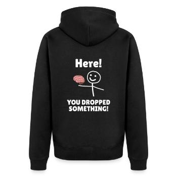 Du hast etwas fallen lassen! Strichfigur. Gehirn - Unisex Premium Bio Zip Hoodie - Schwarz - Hinten - Nico (187cm)